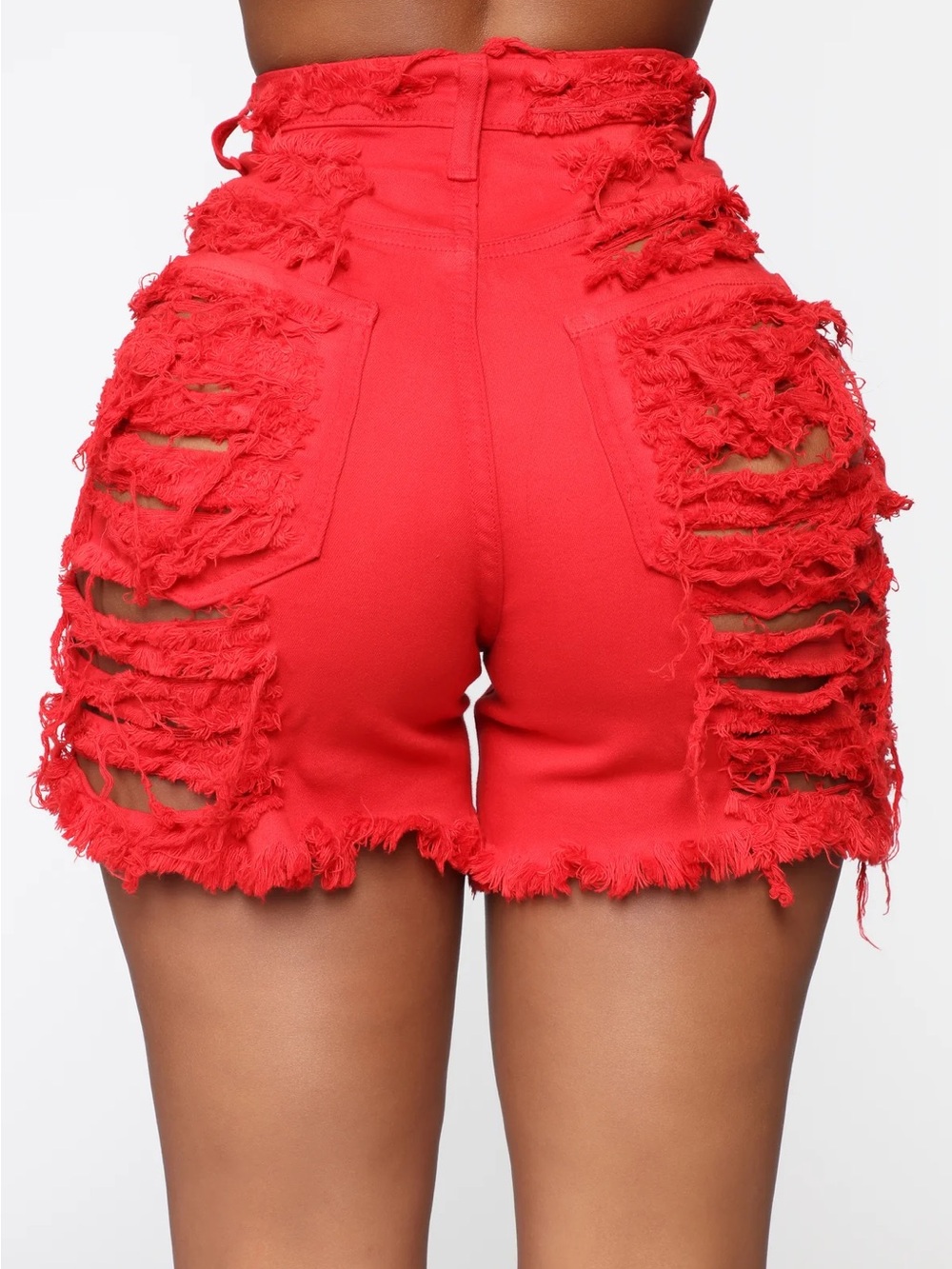 Fashion Nova Red High-Waist Distressed Bermuda Shorts